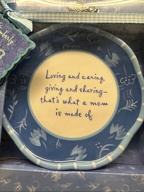Blue Floral Ceramic Mom Plate - "Loving and caring"